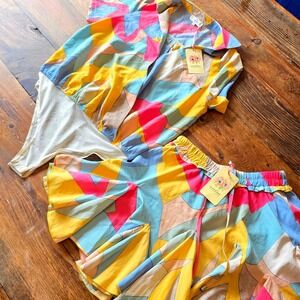 Entro Matching Set Bodysuit & Skirt‎ Colorful Geometric Print Size Small
